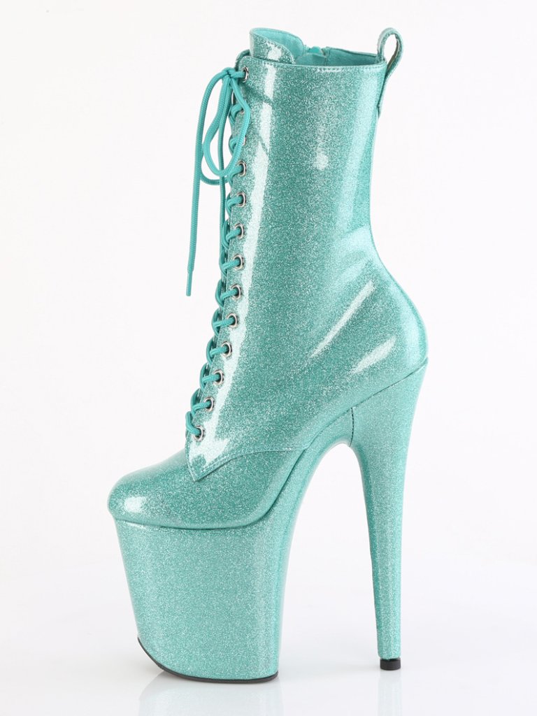 Aqua Glitter 8 Inch Heel 4" Platform Lace-Up Ankle Boots | Rave Dance